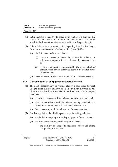 Dangerous Goods Regulations 1978 - ACT Legislation Register