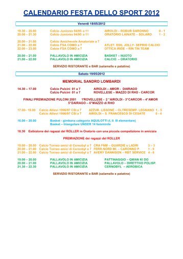 calendario festa dello sport 2012 - Polisportiva Airoldi Origgio