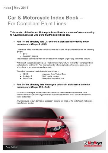 Car & Motorcycle Index Book – For Compliant Paint Lines