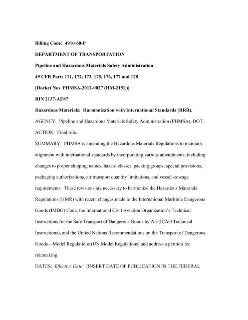 Billing Code Phmsa Department Of Transportation