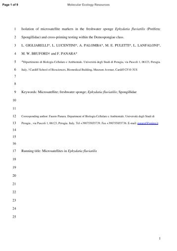 1 Isolation of microsatellite markers in the freshwater sponge ...