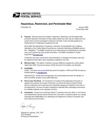 Hazardous, Restricted, and Perishable Mail - College of Veterinary ...