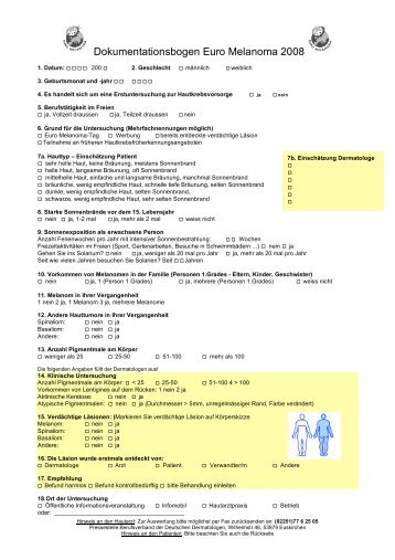 Kopiervorlage Euro Melanoma Untersuchungsbogen