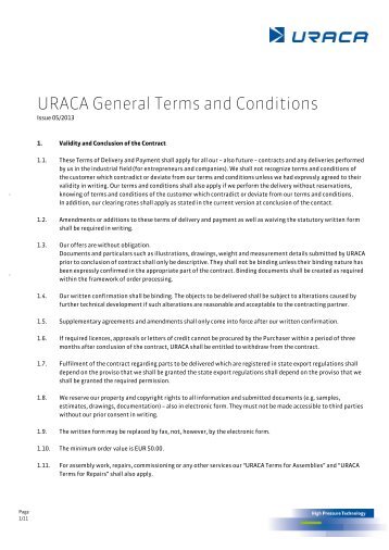 Terms of delivery and payment - uraca