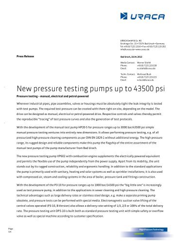 High pressure test pumps - uraca