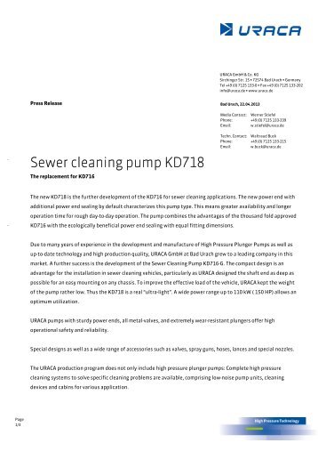 Sewer cleaning pump KD718 - uraca