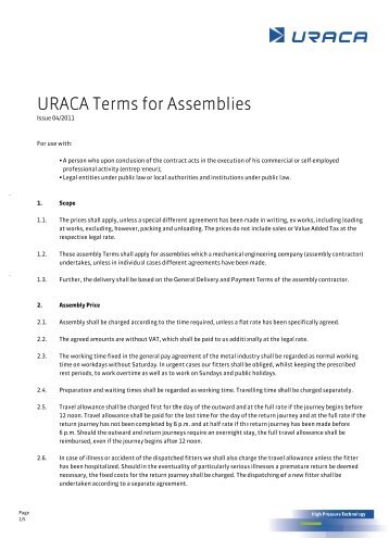 Terms of installation - uraca