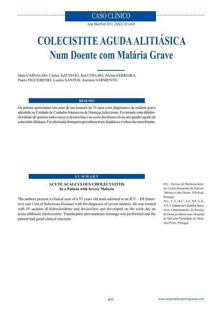 COLECISTITE AGUDA ALITIÁSICA Num Doente com Malária Grave