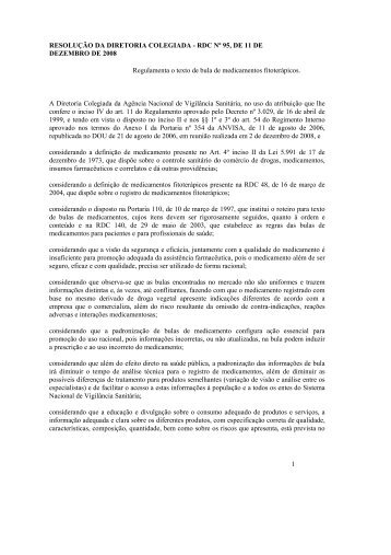 RDC Nº 95, DE 11 DE DEZEMBRO DE 2008 Regulamenta o texto ...