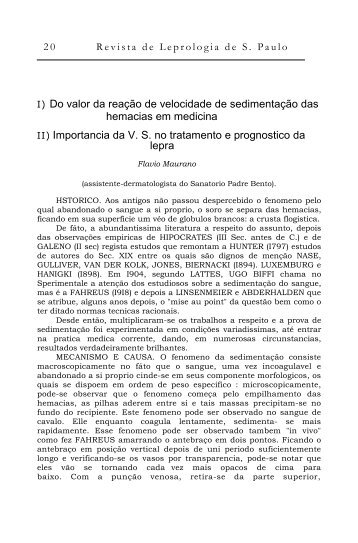 I) Do valor da reação de velocidade de sedimentação das hemacias ...