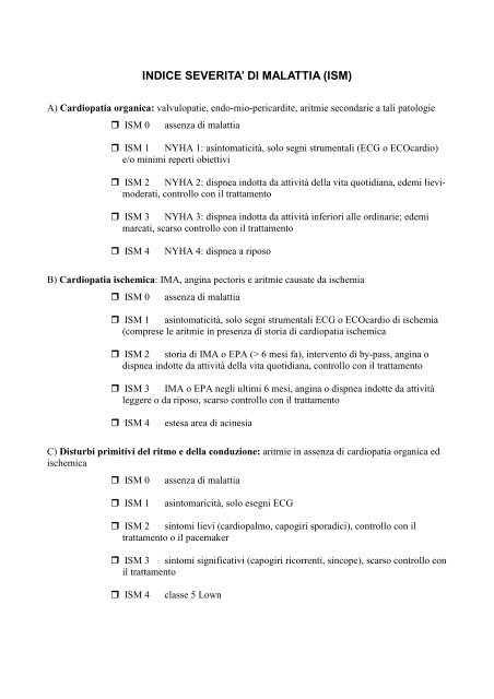 INDICE SEVERITA' DI MALATTIA (ISM)