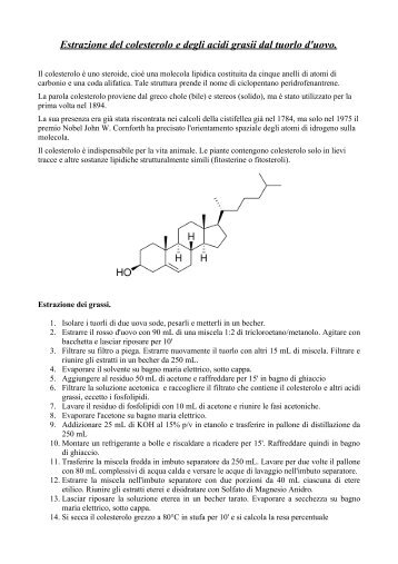 Estrazione del colesterolo e degli acidi grasii dal tuorlo d'uovo.