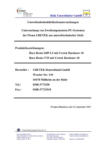 Untersuchungsbericht HuK-Umweltlabor - Uretek Deutschland GmbH