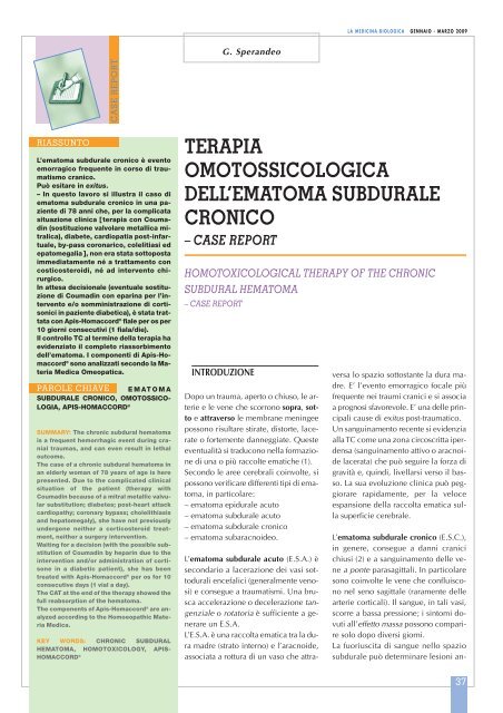 terapia omotossicologica dell'ematoma subdurale cronico - case ...