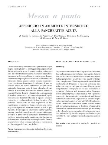 Approccio in ambiente internistico alla pancreatite acuta-Messa a ...