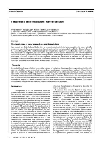Fisiopatologia della coagulazione: nuove acquisizioni