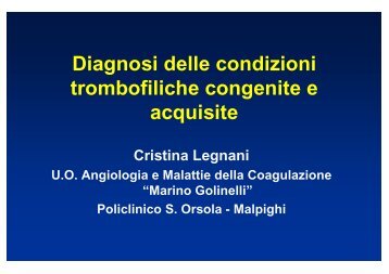 Diagnosi delle condizioni trombofiliche congenite ed acquisite - Siset