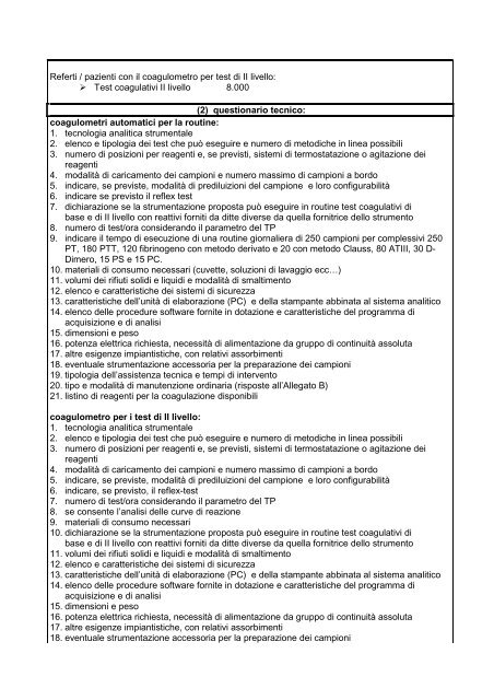 RichOff STRUMENTI PER ESEC. TEST COAGULATIVI I - Asl TO4