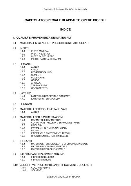 Capitolato delle Opere Bioedili e Impiantistiche