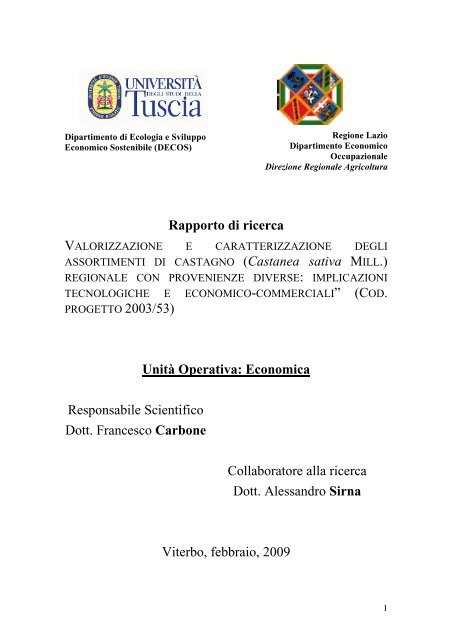 Rapporto di ricerca Unità Operativa: Economica ... - Regione Lazio