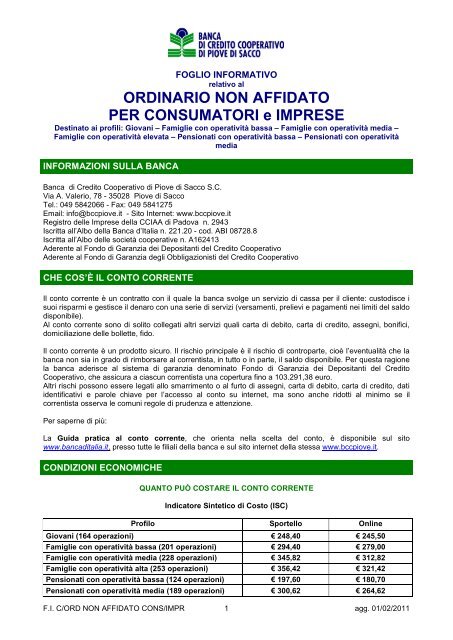 Conto Corrente Ordinario Non Affidato Consumatori E Imprese