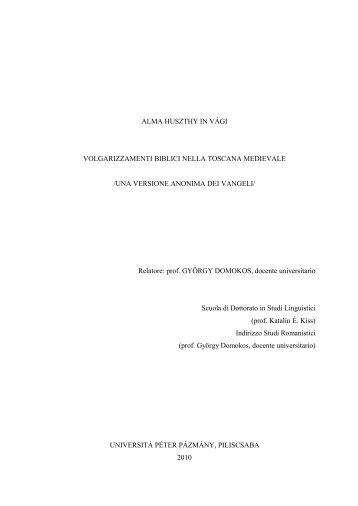 ALMA HUSZTHY IN VÁGI VOLGARIZZAMENTI BIBLICI NELLA ...
