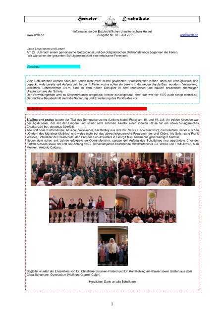 Newsletter 65 Juli 2011.pdf - Erzbischöfliche Ursulinenschule Hersel