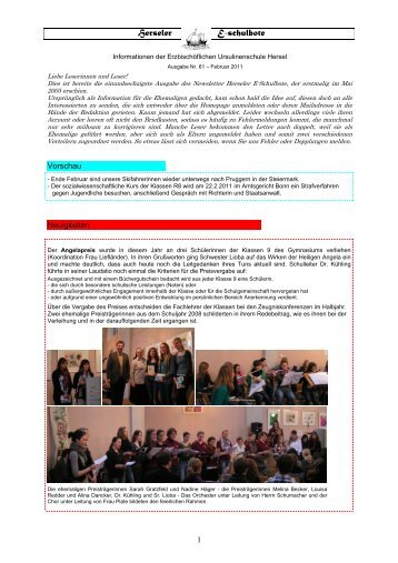 Newsletter 61 Februar 2011 - Erzbischöfliche Ursulinenschule Hersel