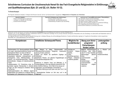 Schulinternes Curriculum Evangelische Religionslehre in der ...