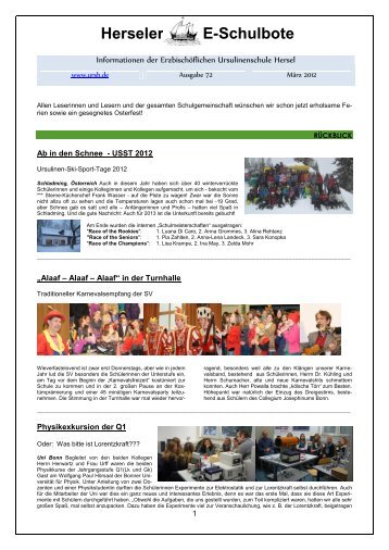 Newsletter Nr. 72 März 2012 - Erzbischöfliche Ursulinenschule Hersel
