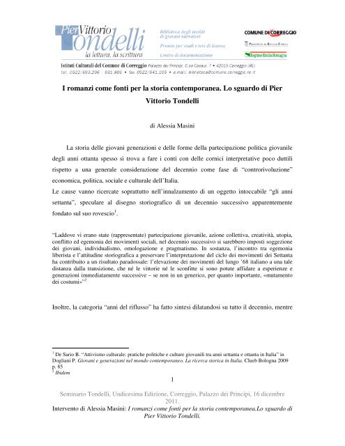 I romanzi come fonti per la storia contemporanea. Lo sguardo ...