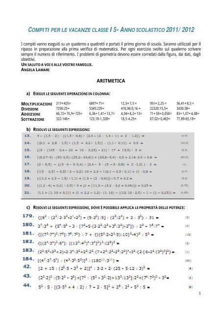 Compiti Per Le Vacanze Classe Is Scuola F Montanari