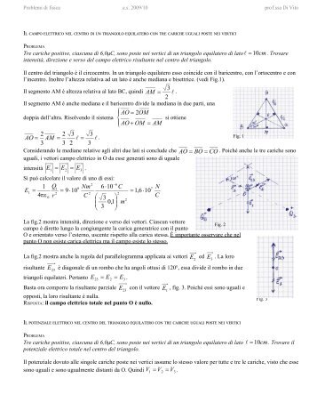 il campo elettrico nel centro di un triangolo equilatero ... - Pina Di Vito
