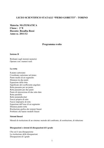 MATEMATICA Classe : 2^E Docente: Rosalba Rossi Anno sc. 2011/12