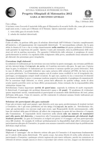 Progetto Olimpiadi di Matematica 2012 - CA Dalla Chiesa