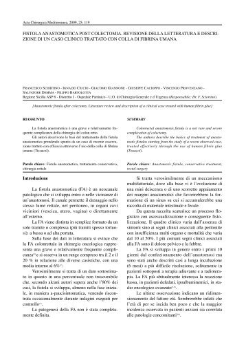 fistola anastomotica post colectomia. revisione ... - Carbone Editore
