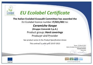 EU Ecolabel Certificate - Ceramiche KEOPE
