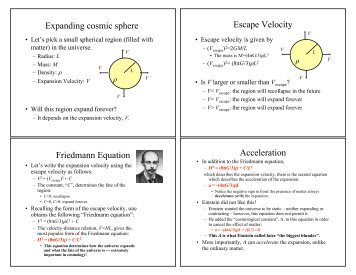 Expanding cosmic sphere Escape Velocity Friedmann Equation ...