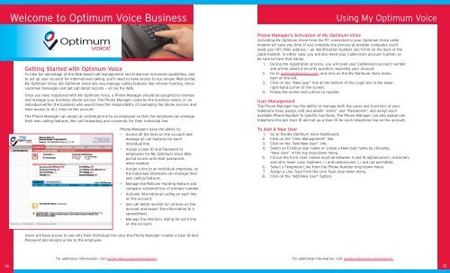 Optimum® BUSINESS Reference Guide - Optimum Online