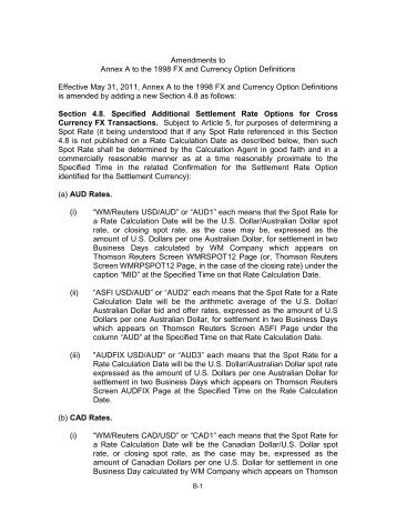 Amendments to Annex A to the 1998 FX and Currency Option ...