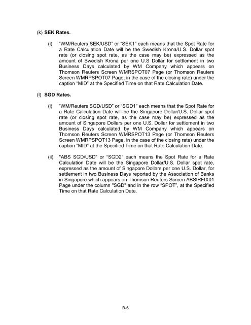 Amendments to Annex A to the 1998 FX and Currency Option ...