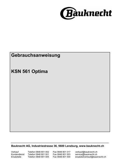 Gebrauchsanweisung KSN 561 Optima - Bauknecht-mam.ch