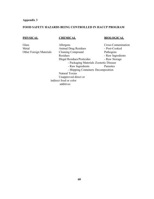 Generic HACCP Model for Thermally Processed Commercial