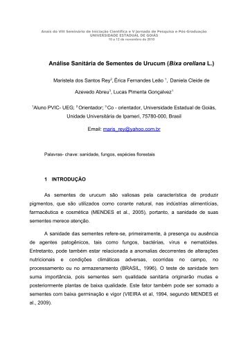Análise Sanitária de Sementes de Urucum (Bixa ... - PrP - UEG.