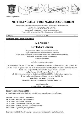 Mitteilungsblatt Nr. 5 / 2013 - Sugenheim