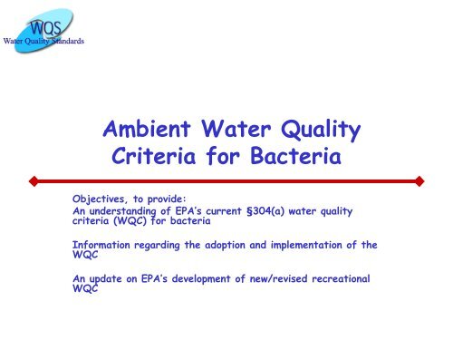 Ambient Water Quality Criteria for Bacteria - Water Quality Standards ...