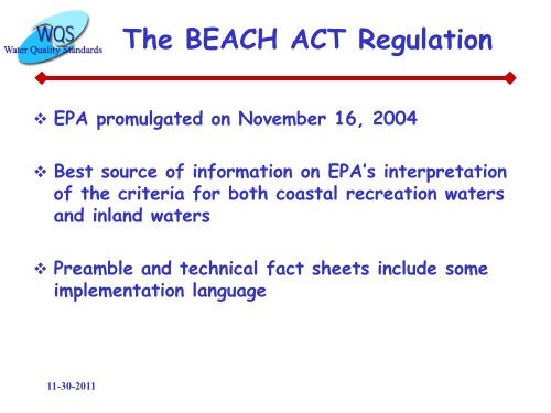 Ambient Water Quality Criteria for Bacteria - Water Quality Standards ...