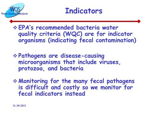 Ambient Water Quality Criteria for Bacteria - Water Quality Standards ...
