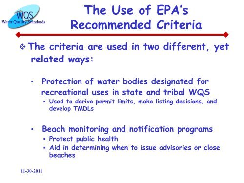 Ambient Water Quality Criteria for Bacteria - Water Quality Standards ...