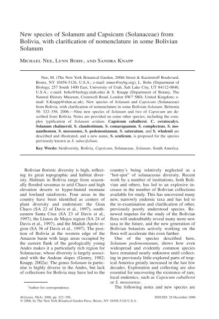 New species of Solanum and Capsicum (Solanaceae) from Bolivia ...